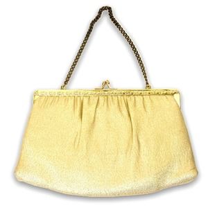 Gold Metallic Gold Metal Trim Clutch Mini Hand Bag